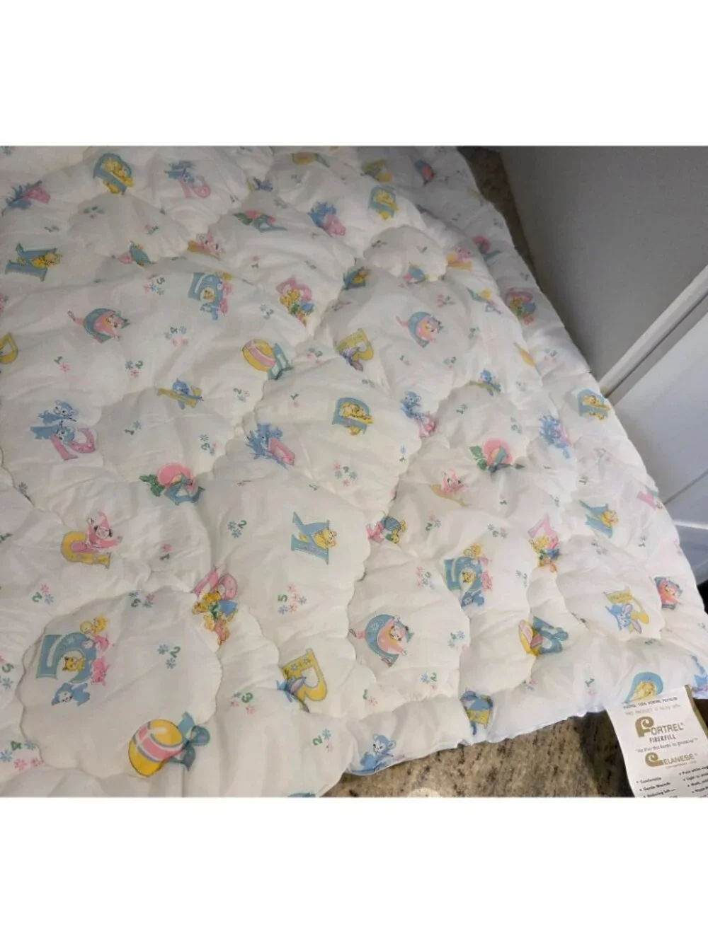 Vintage 50s 60s ABC Alphabet Animal Crib Quilt Nursery Pink Blue Fortrel